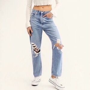 Agolde 90s Mid Rise Loose Fit Jean Distressed Denim Ripped Knee Fall Out 26